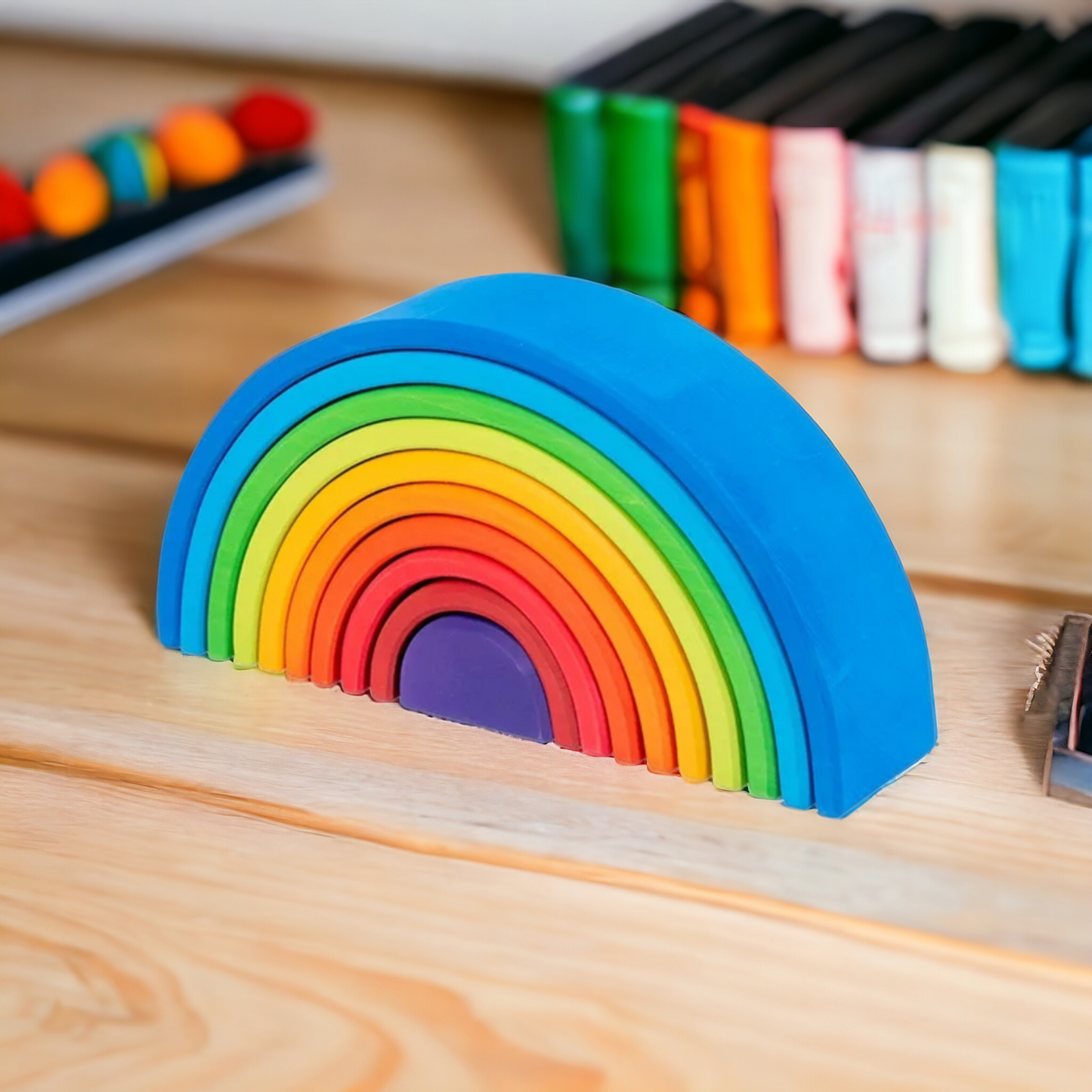 Large Wooden Rainbow Tunnel - 10-Piece Open-Ended Stacking Toy