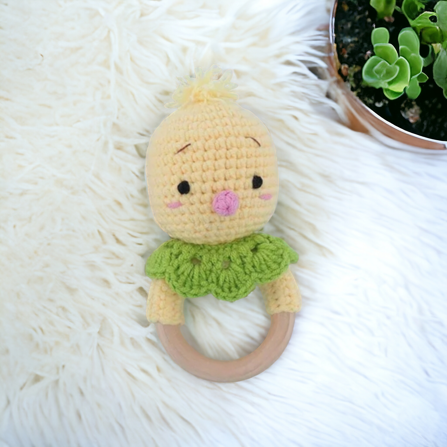 Handmade Wooden Crochet Baby Rattles