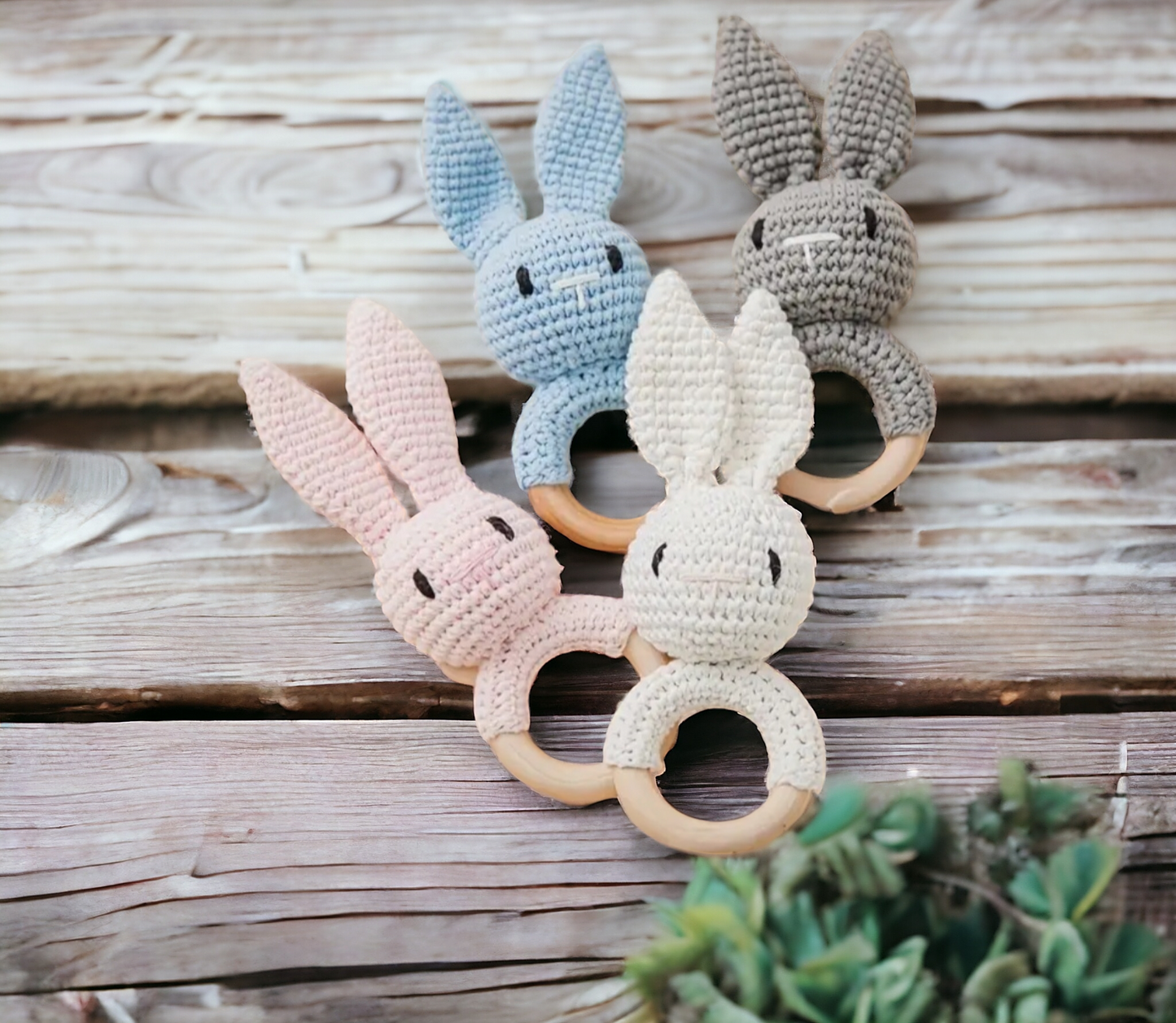 Handmade Wooden Crochet Baby Rattles