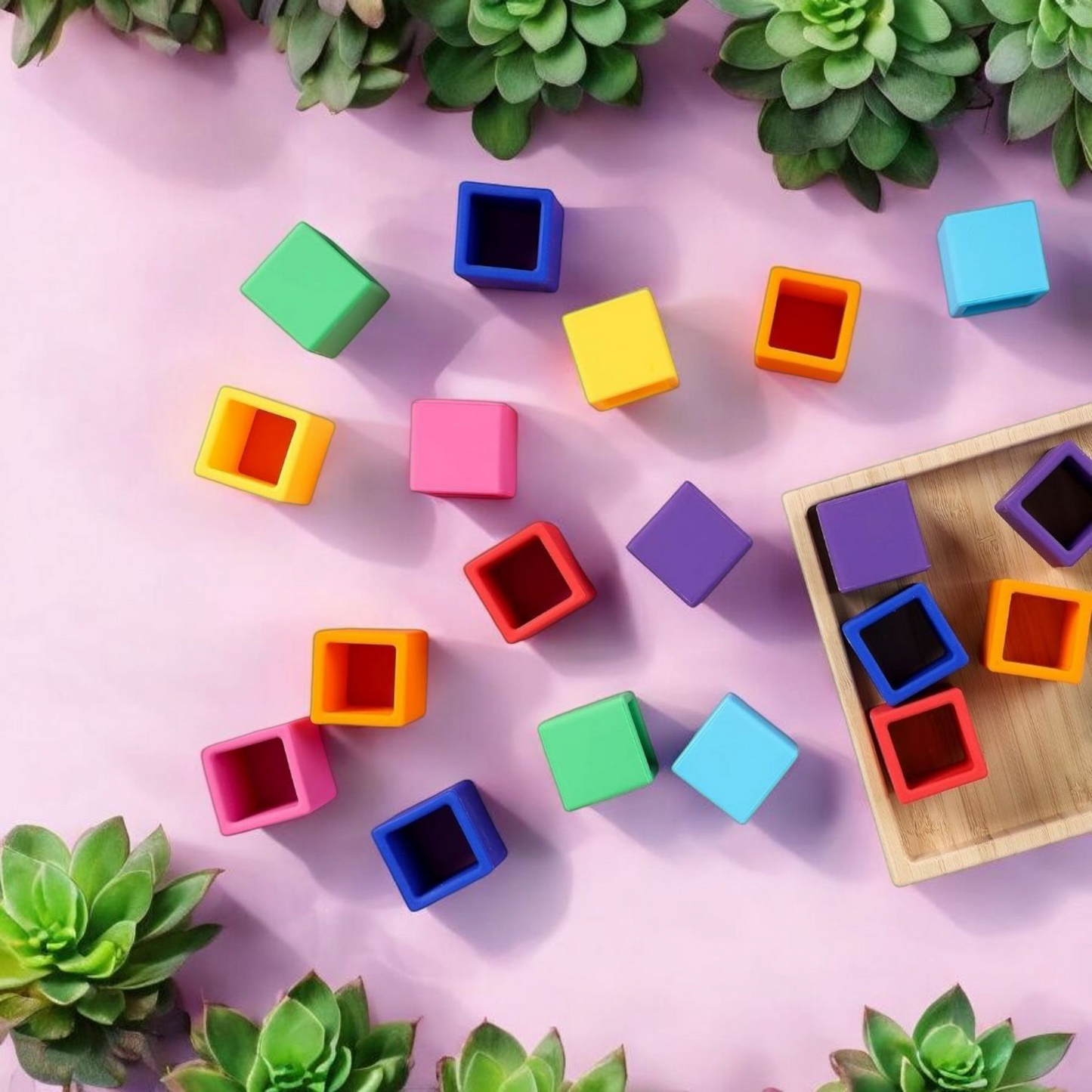Soft Silicone Rainbow Blocks - 16 or 24 piece set