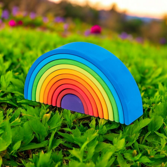 Large Wooden Rainbow Tunnel - 10-Piece Open-Ended Stacking Toy