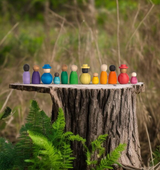 12 Pcs Stained Wooden Peg Dolls Set