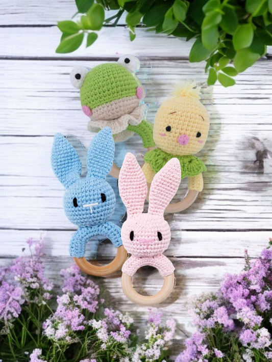 Handmade Wooden Crochet Baby Rattles