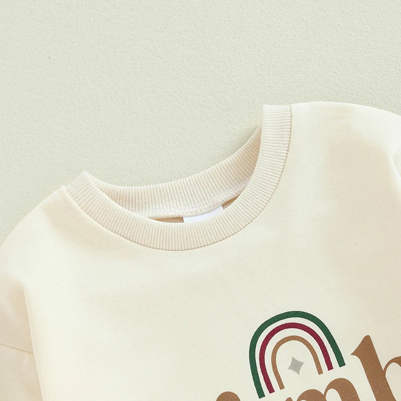 Baby Girls Boys 2Pcs Womb Mates Bubble Rompers Twins Clothes Rainbow Letter Print Long Sleeve Bodysuits