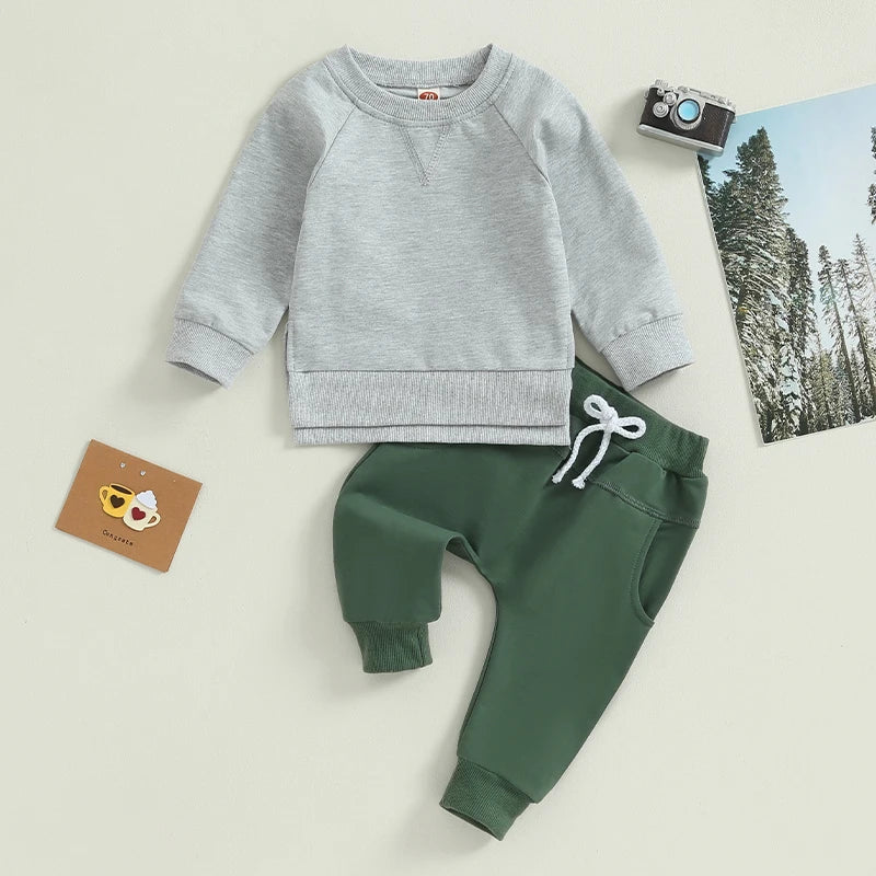 Baby Toddler Boy Girl 2Pcs Outfit Long Sleeve Crewneck Pullover Top Jogger Pant Set