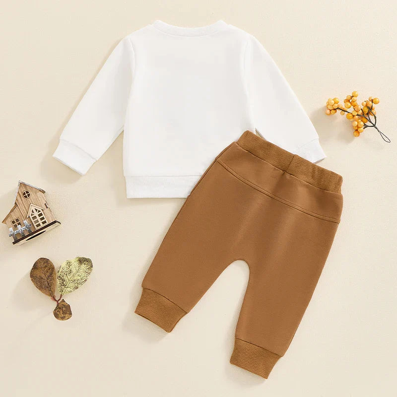 Baby Toddler Boys 2Pcs Fall Outfit A Little Dirt Never Hurt / Farmers Keep America Growing Letter Tractor Print Long Sleeve Top and Long Pants Set