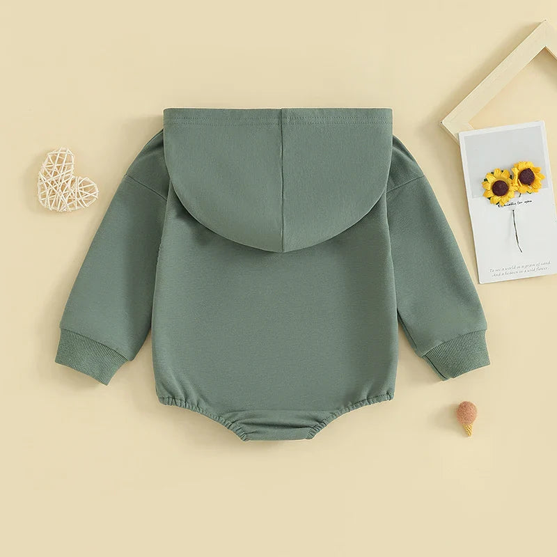 Baby Toddler Boy Girl Hoodie Bubble Romper Pocket Solid Color Long Sleeve