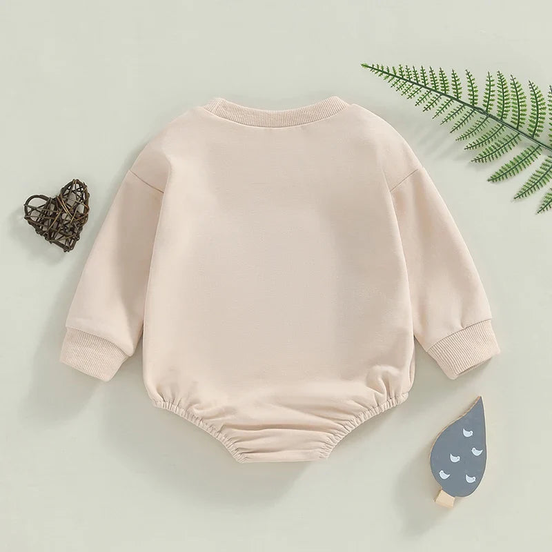 Baby Girls Boys Little Bean Bodysuit Long Sleeve Letter Embroidery Casual Playsuit Romper