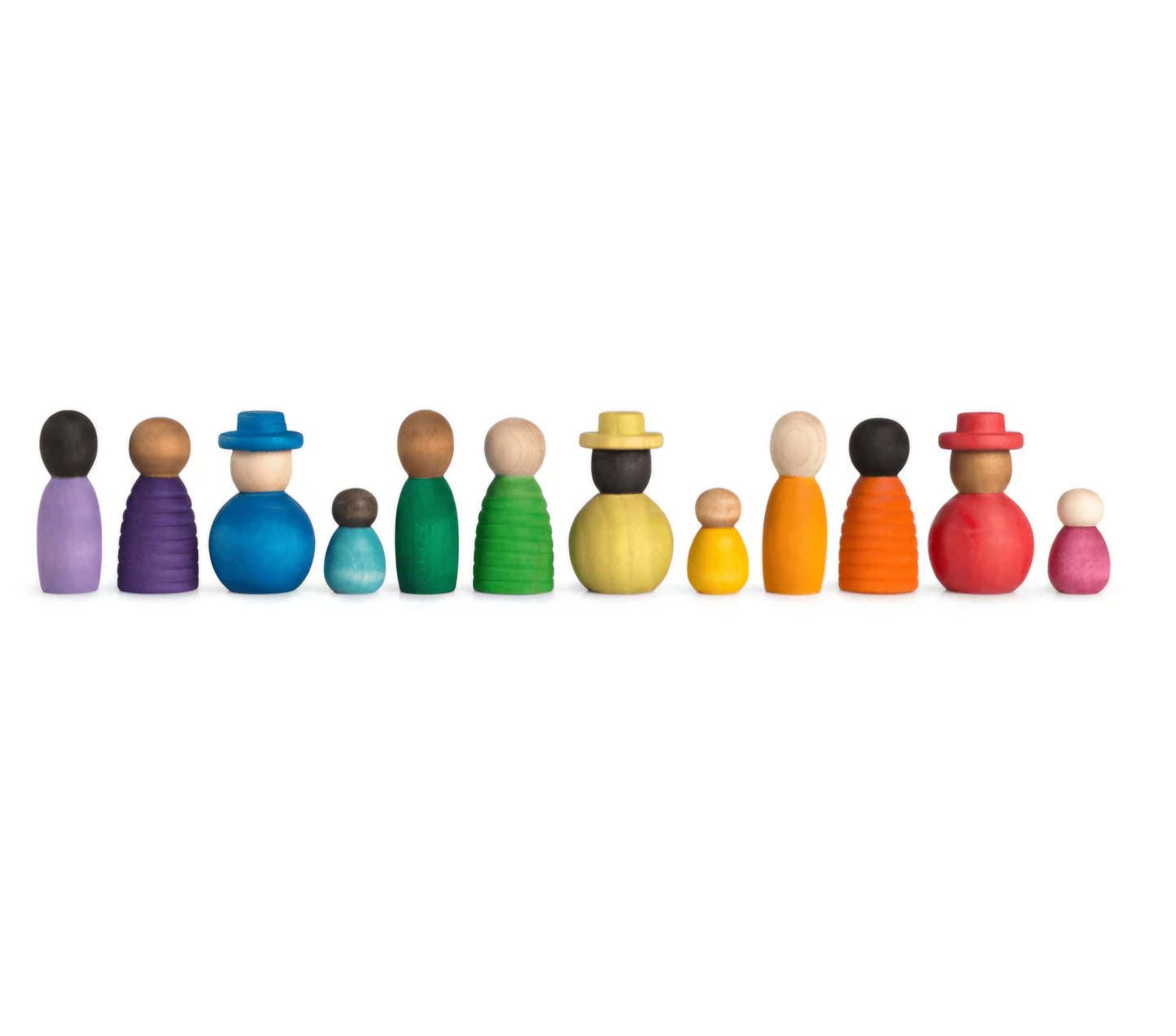 12 Pcs Stained Wooden Peg Dolls Set