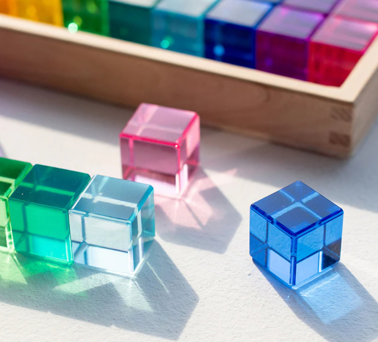 Lucite Cube Blocks in a rainbow of colors