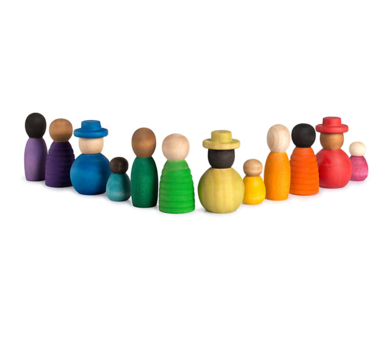 12 Pcs Stained Wooden Peg Dolls Set