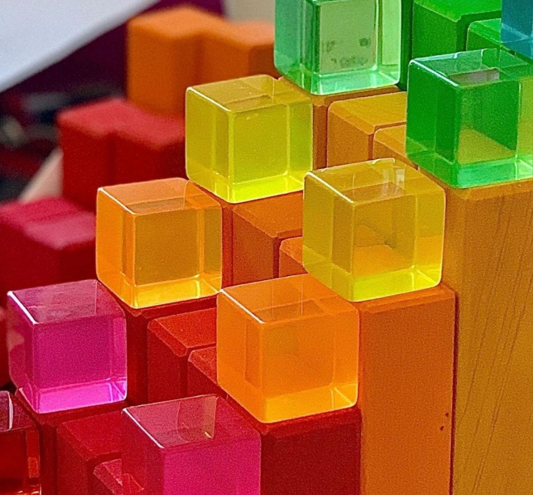 Lucite Cube Blocks in a rainbow of colors