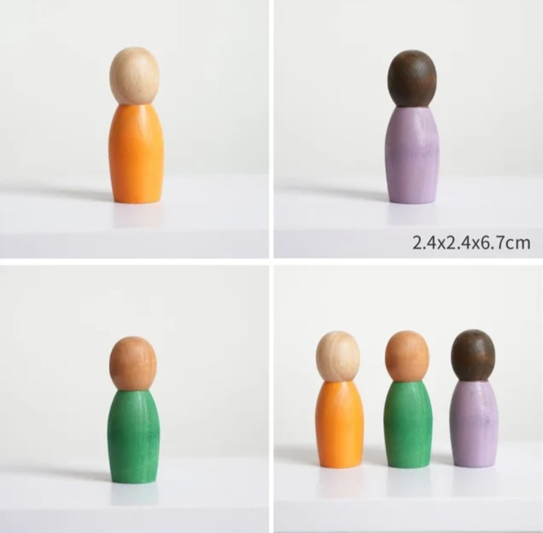 12 Pcs Stained Wooden Peg Dolls Set