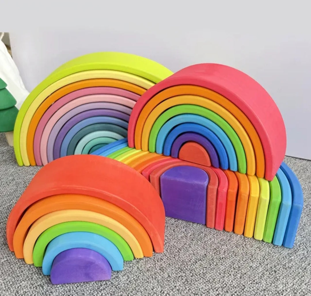 Large Wooden Rainbow Tunnel - 10-Piece Open-Ended Stacking Toy