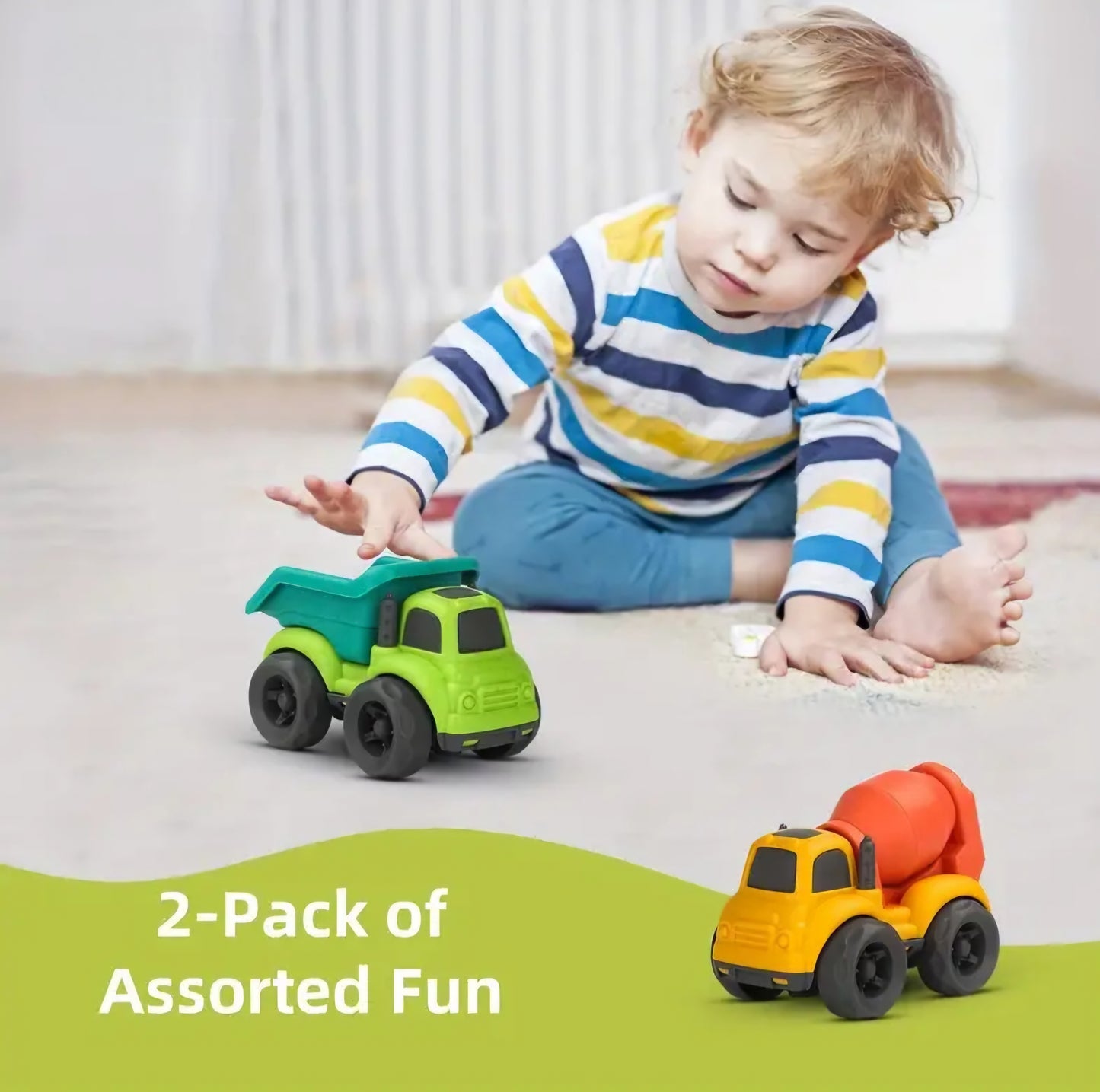 2-Piece Truck Set: Dump Truck & Cement Mixer Toy