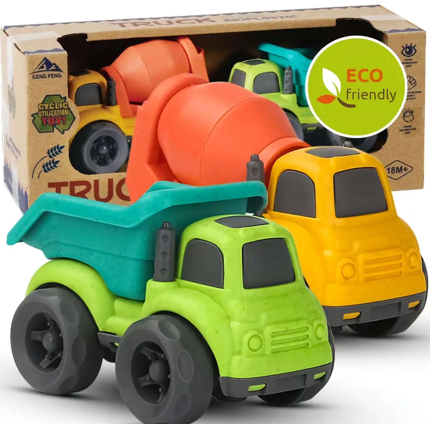 2-Piece Truck Set: Dump Truck & Cement Mixer Toy