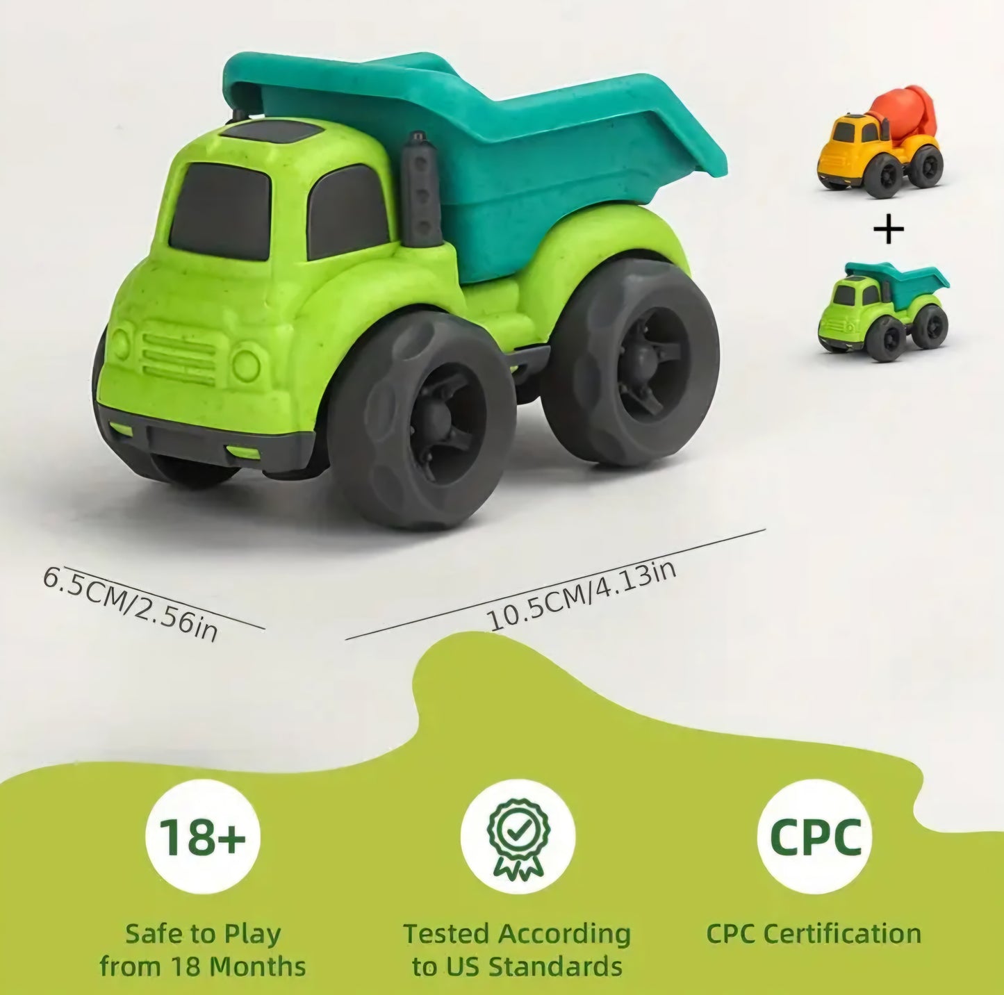 2-Piece Truck Set: Dump Truck & Cement Mixer Toy