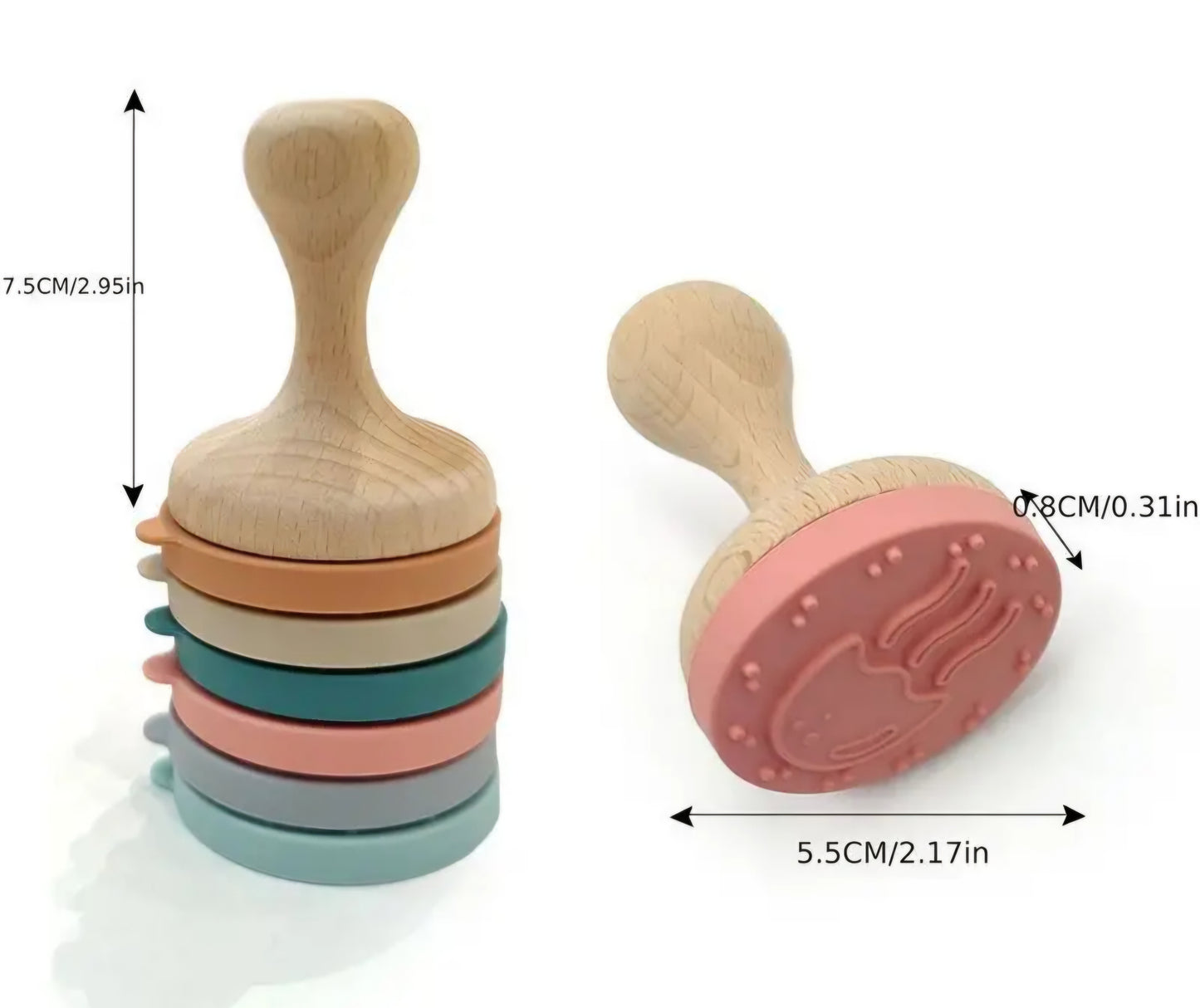 Rubber Stamp with Wood Handle, 4 Interchangeable Silicone Stamps