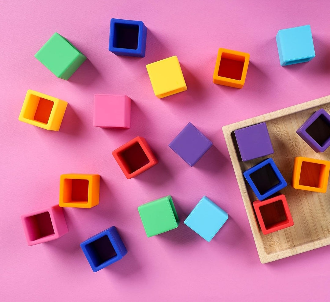 Soft Silicone Rainbow Blocks - 16 or 24 piece set