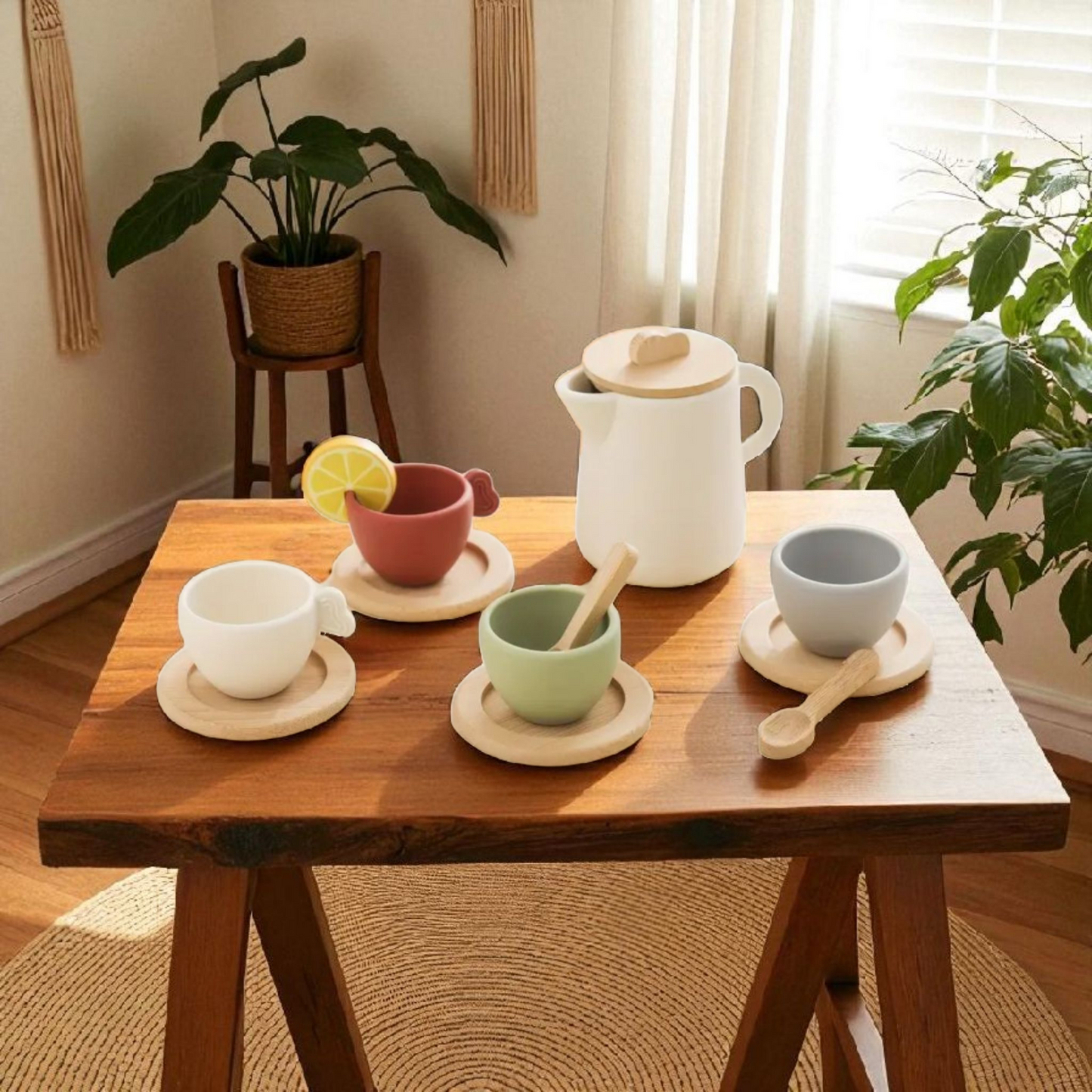 Top Seller! Enchanting Wooden Tea Party Set – Silicone Teapot, Cups & Accessories for Pretend Play