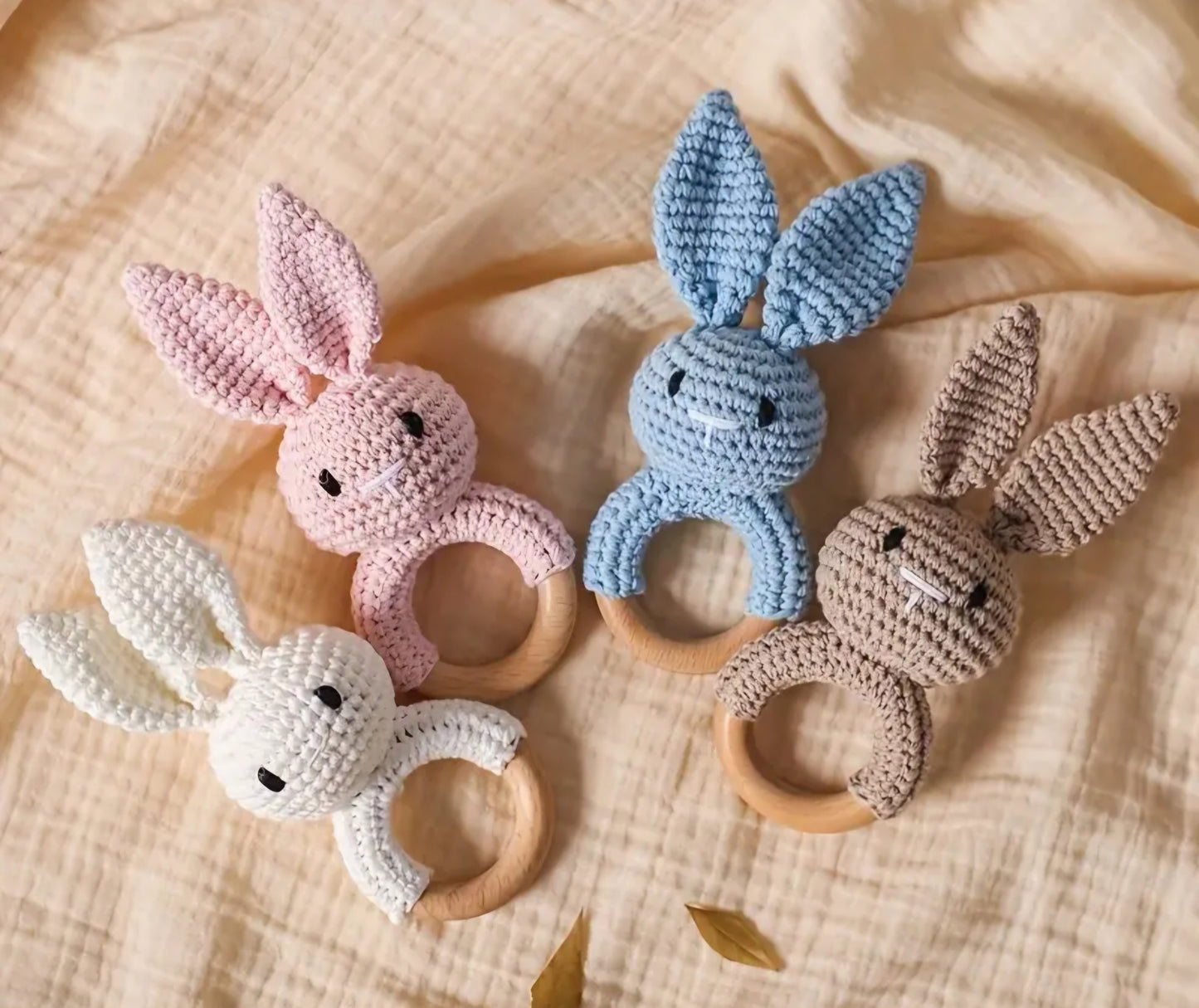 Handmade Wooden Crochet Baby Rattles