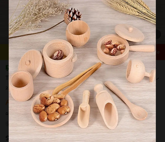 Wooden Sensory Bin Tools – Montessori Pouring, Scooping & Transfer Set for Toddlers 3+