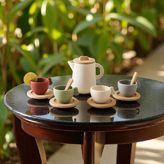 Top Seller! Enchanting Wooden Tea Party Set – Silicone Teapot, Cups & Accessories for Pretend Play