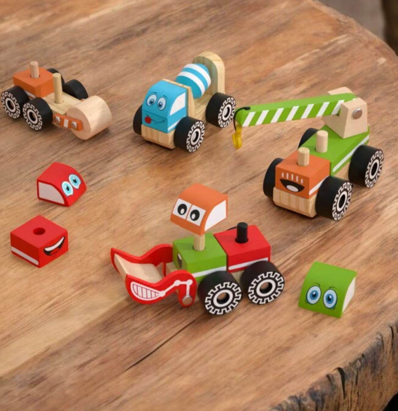 Handmade Wooden Toy Truck Set of 4