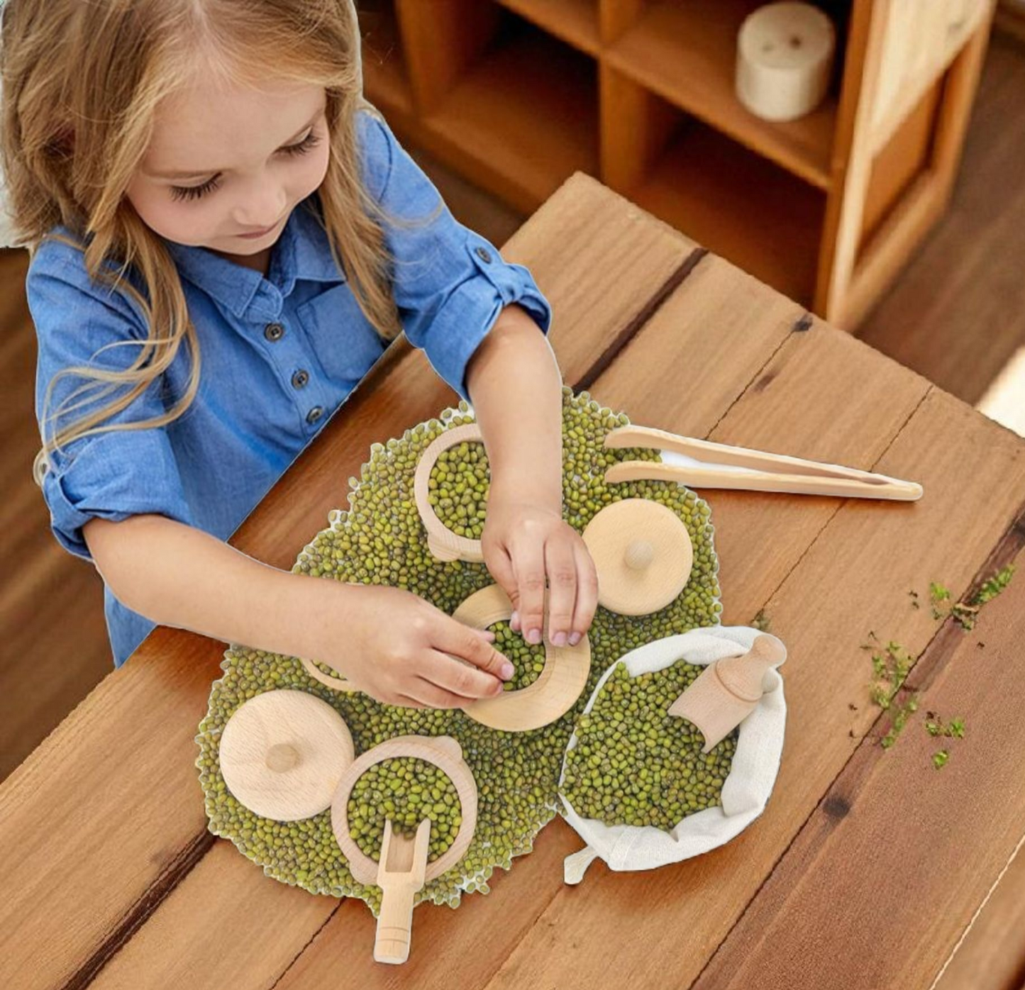 Wooden Sensory Bin Tools – Montessori Pouring, Scooping & Transfer Set for Toddlers 3+