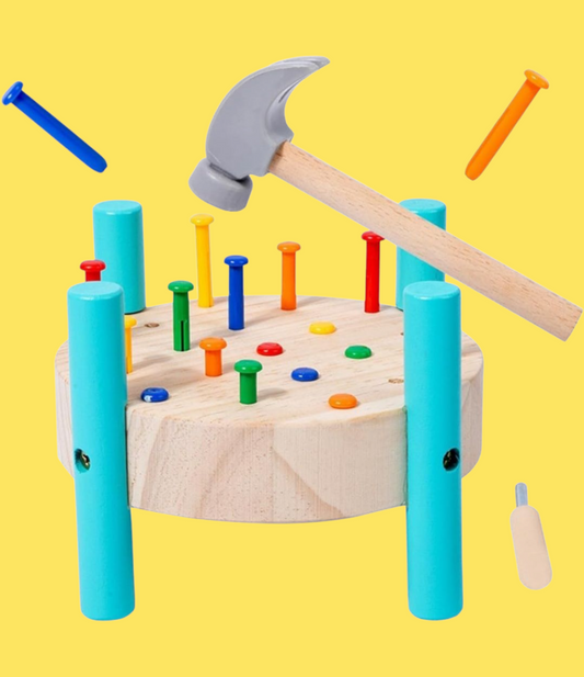 Wooden Mini Workbench – Montessori Hammering Toy for Toddlers
