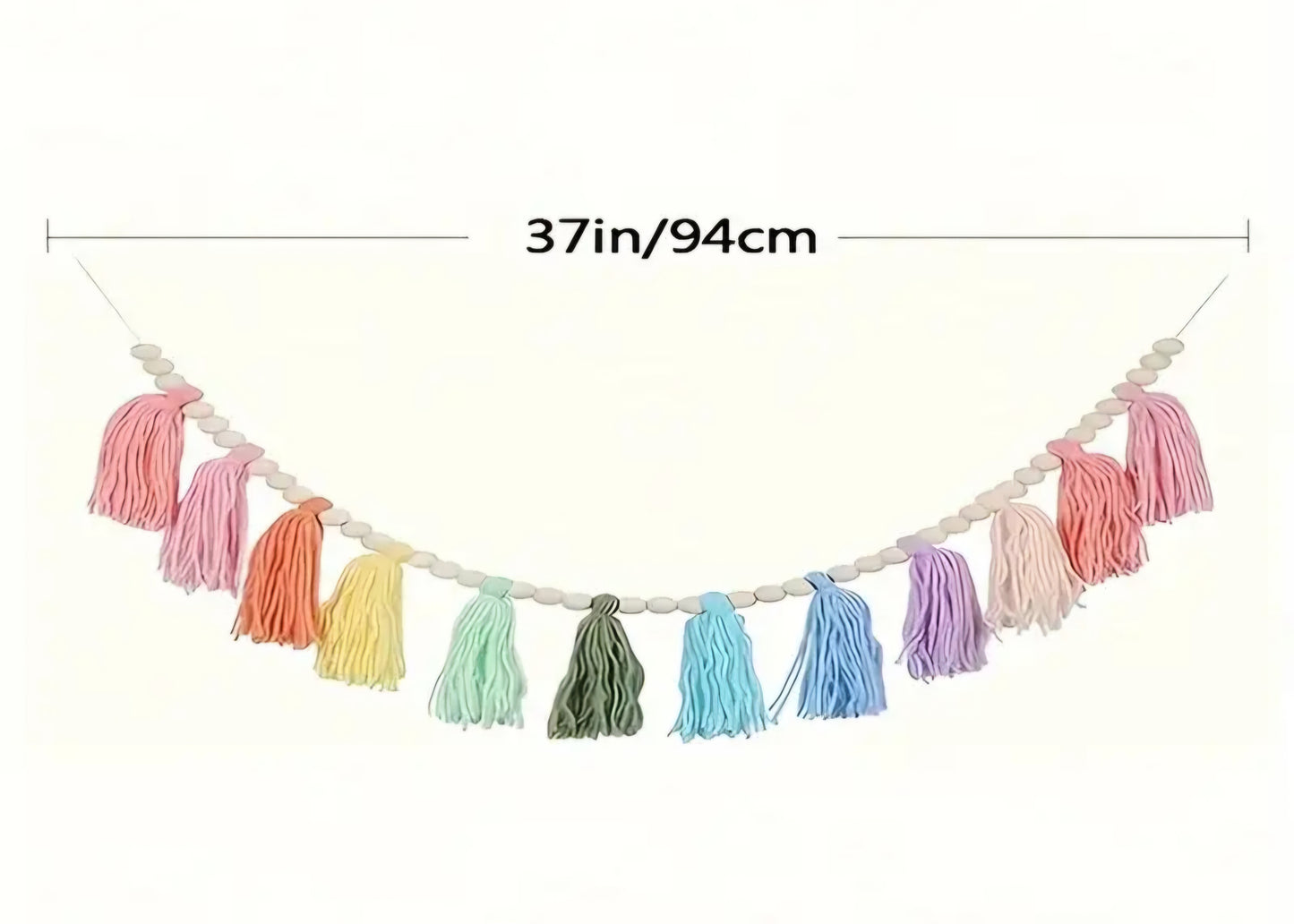 Boho Tassel Garland with Wooden Beads – Colorful Wall Hanging Decor