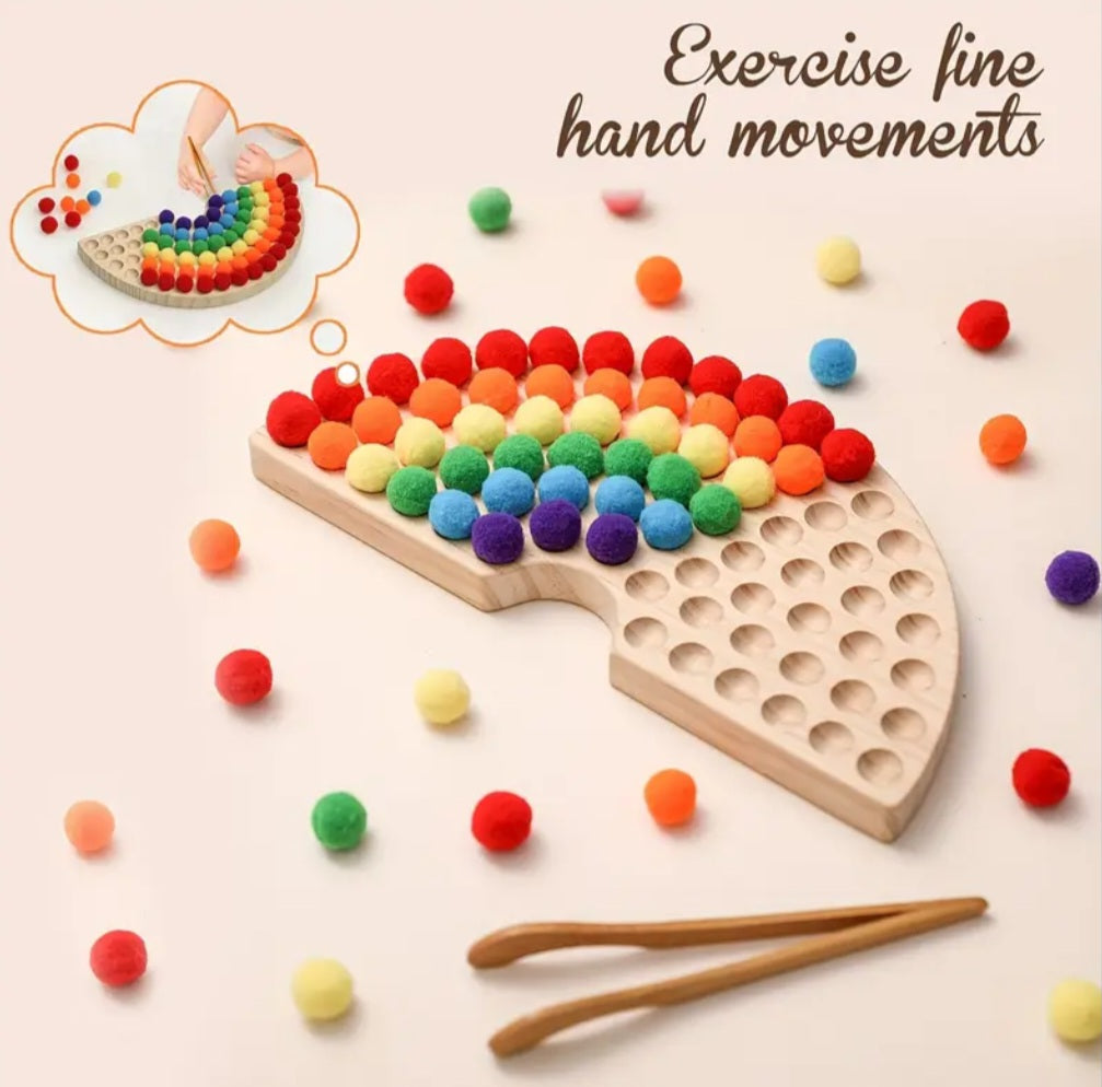 Christmas Countdown Sale Price 🌈 Wooden Peg Board Pom Pom Game – Montessori Color Sorting & Counting Toy