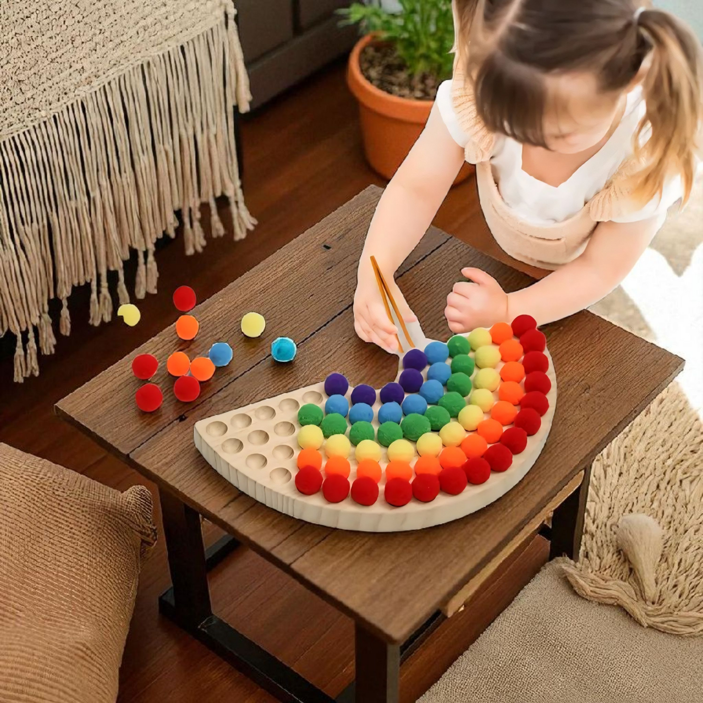 Christmas Countdown Sale Price 🌈 Wooden Peg Board Pom Pom Game – Montessori Color Sorting & Counting Toy