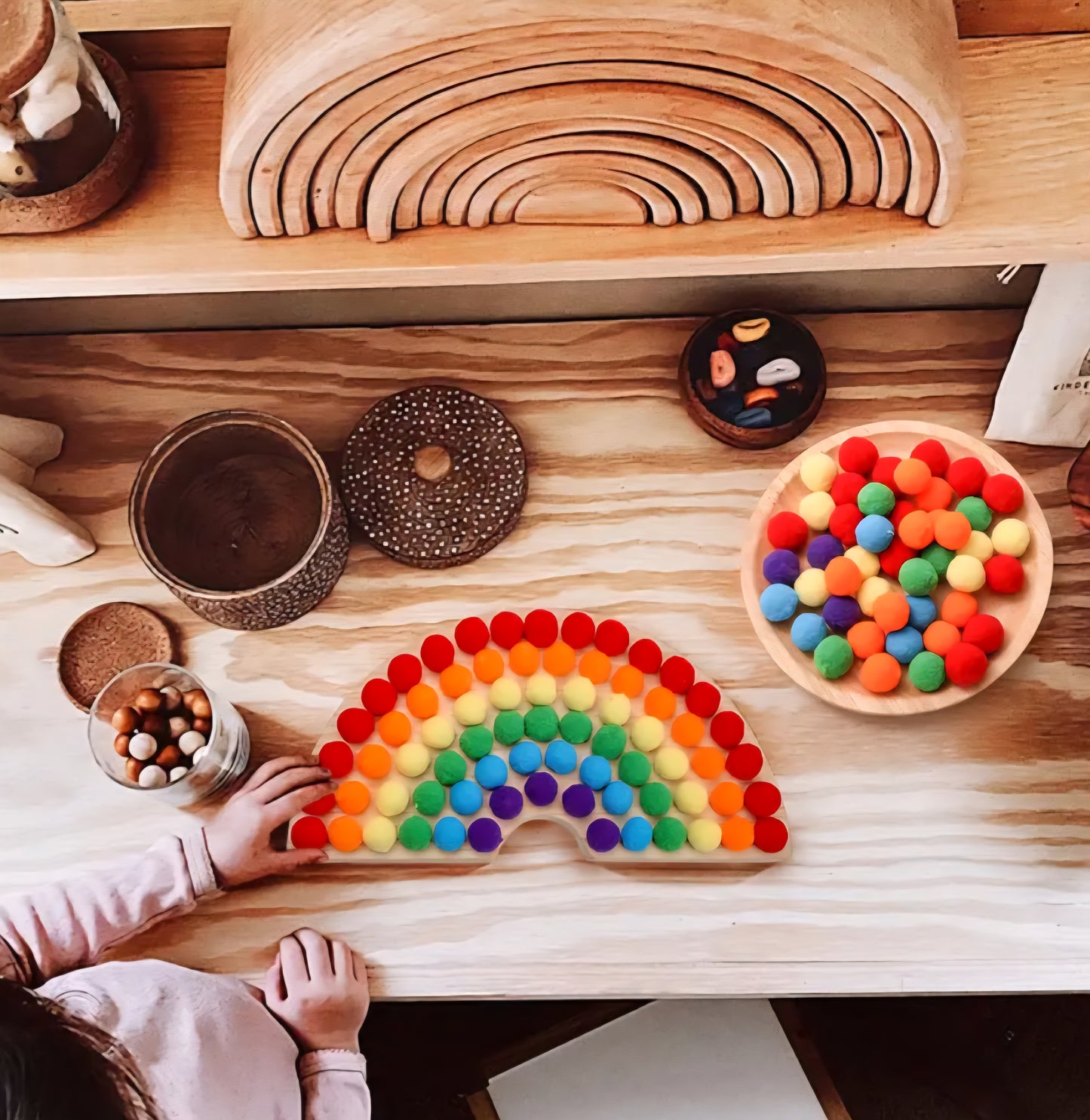 Christmas Countdown Sale Price 🌈 Wooden Peg Board Pom Pom Game – Montessori Color Sorting & Counting Toy