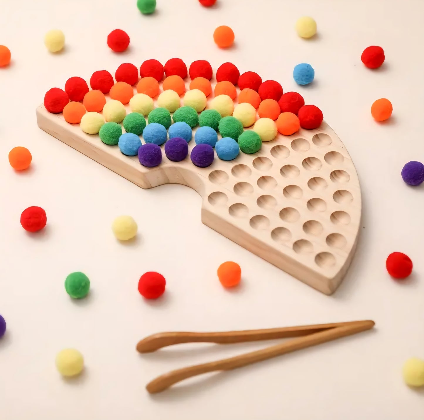 Christmas Countdown Sale Price 🌈 Wooden Peg Board Pom Pom Game – Montessori Color Sorting & Counting Toy