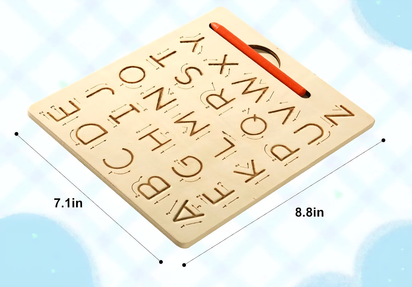 Wooden Tracing Board.- Double-Sided Montessori Handwriting Practice Upper/Lower Alphabet, Numbers, Shapes