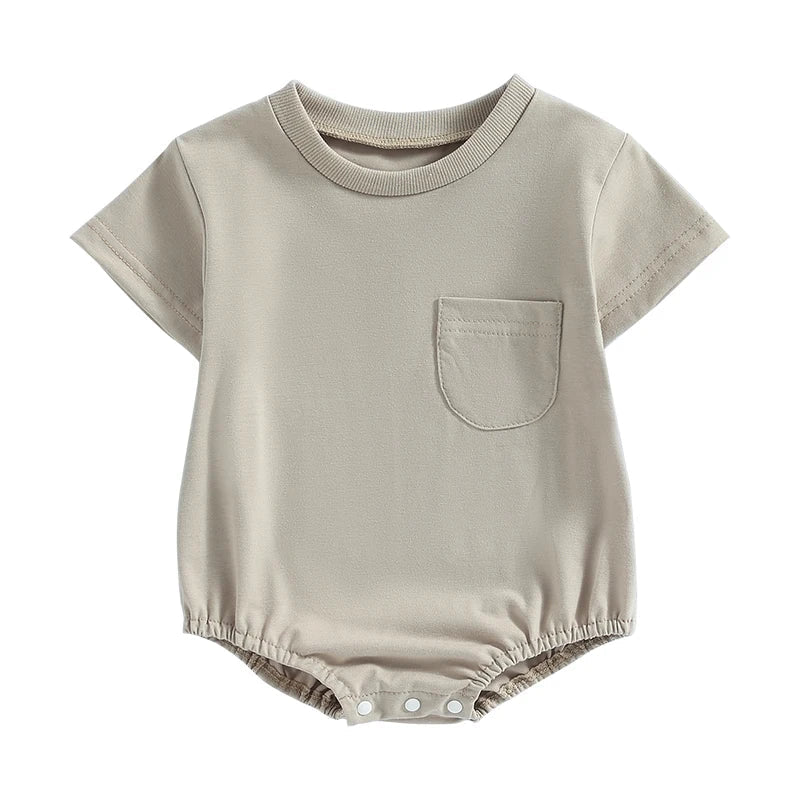 Baby Toddler Girls Boys Basics Bodysuit Short Sleeve Crew Neck Front Pocket Solid Summer Jumpsuit