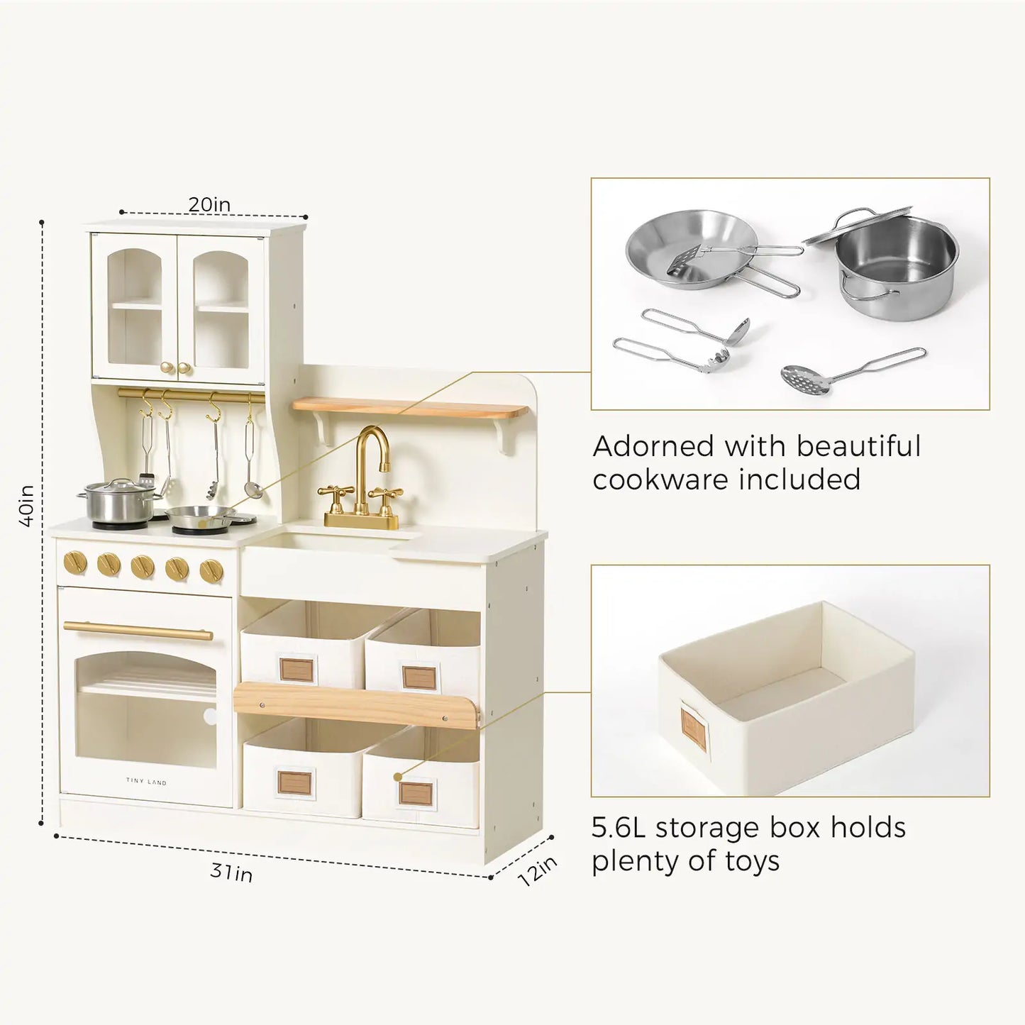 Tiny Land® Wooden Play Kitchen with Storage for Creative Toddlers