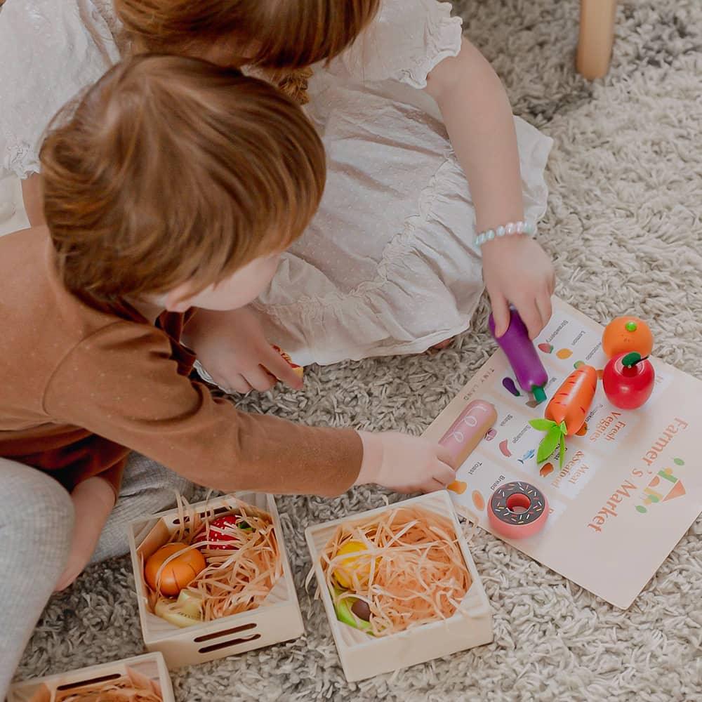 Tiny Land® Play Kitchen Accessories – Wooden Play Food for Play Kitchen: Pretend Cooking Set for Kids