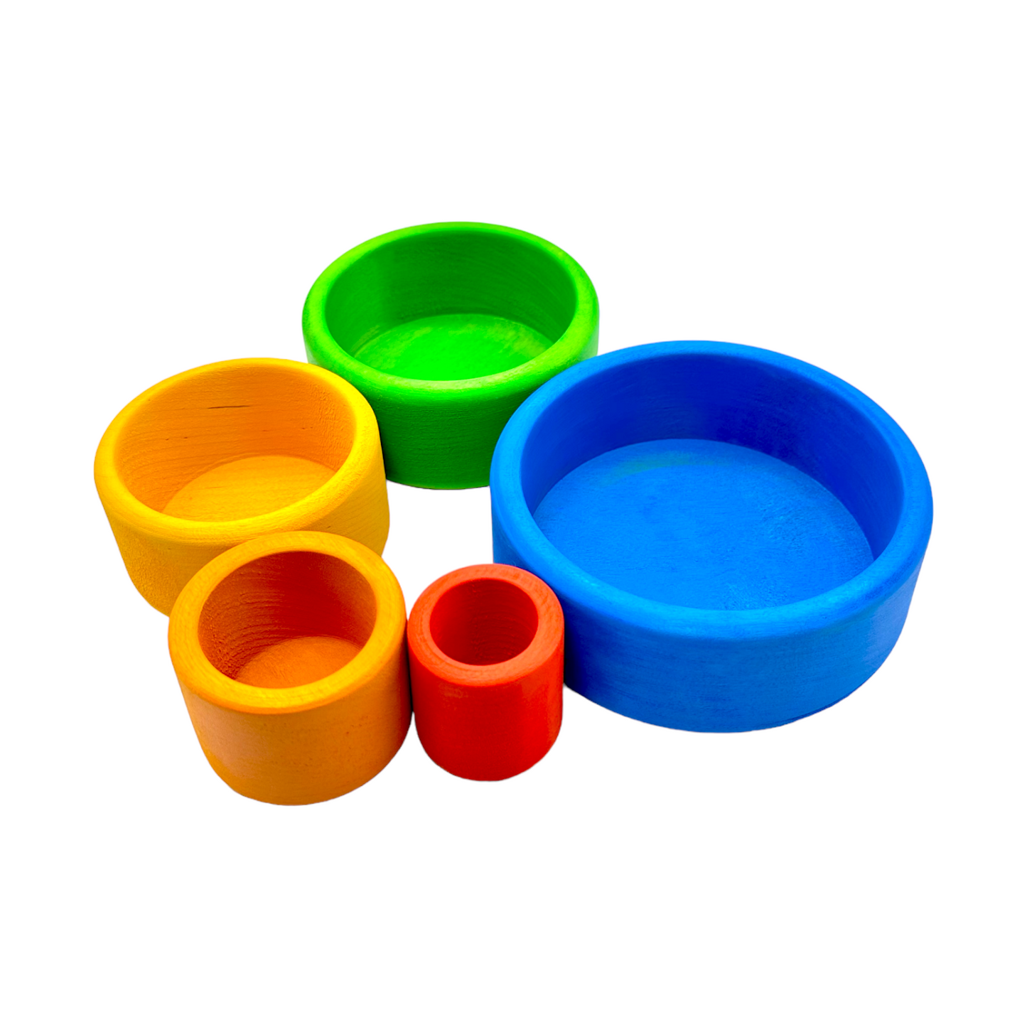 5 Pcs STAINED Wooden Stacking Nesting Cup Bowl Set in Blue Sunset Color