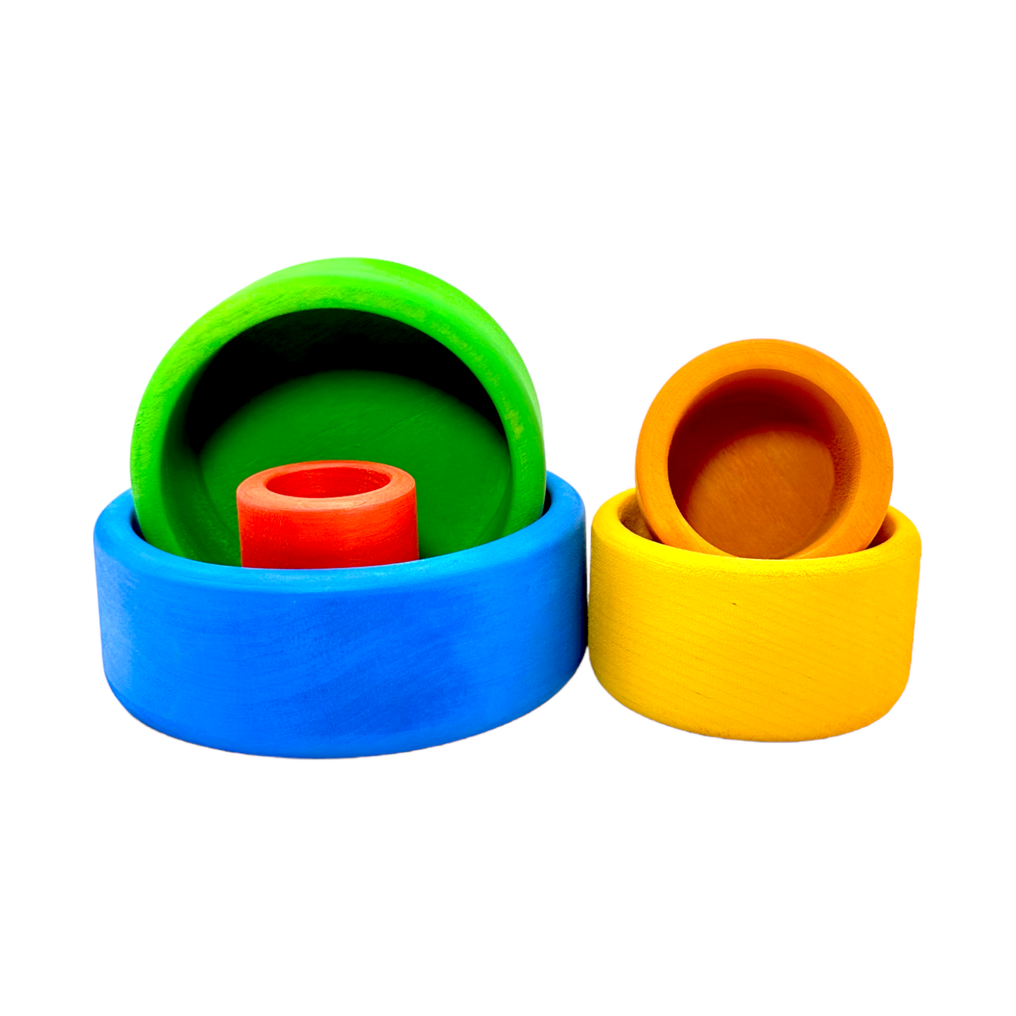 5 Pcs STAINED Wooden Stacking Nesting Cup Bowl Set in Blue Sunset Color