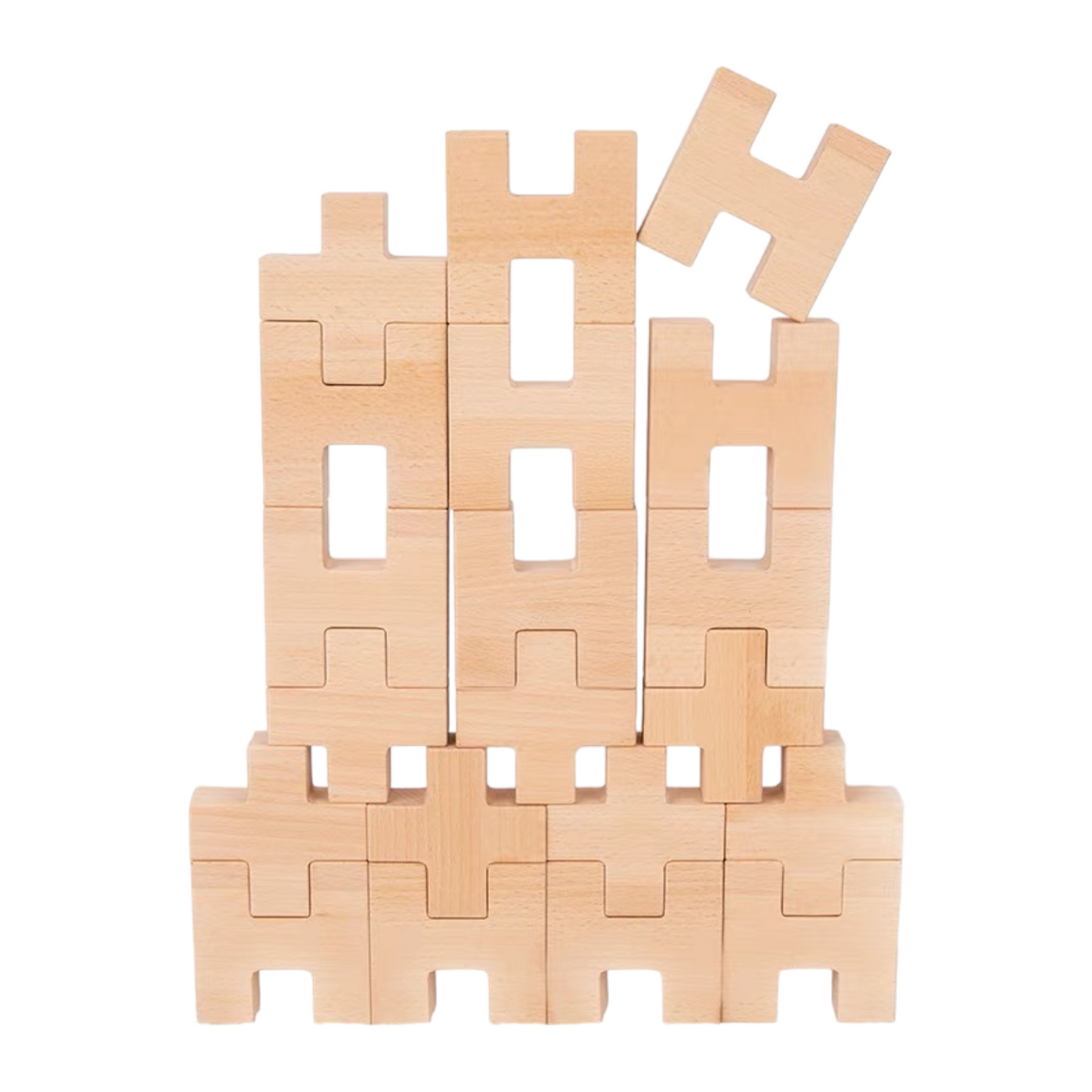 **Pre-order (Ships in 2-3 Weeks)**20 Pcs Wooden H and + Shape Blocks Set with Storage Tray