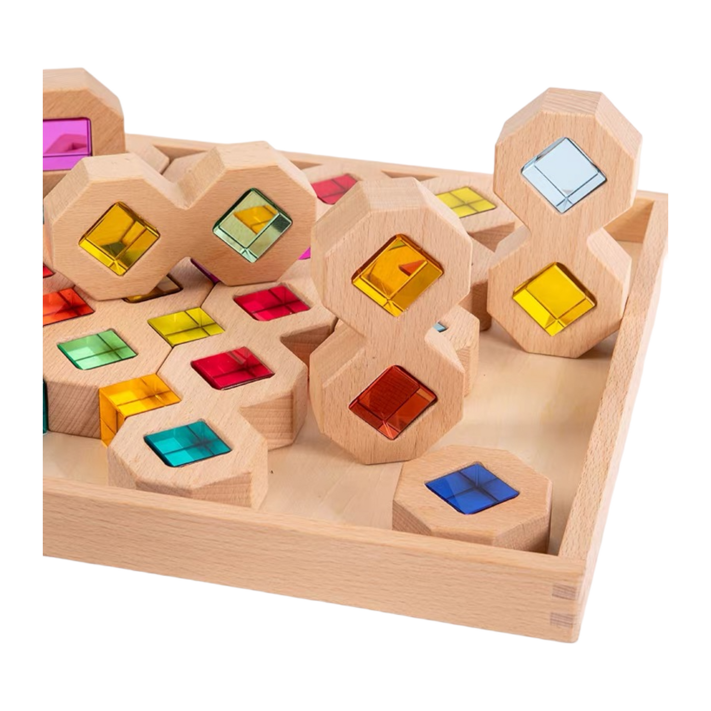 12 Pcs Wooden Windows Building Block Set with Storage Tray