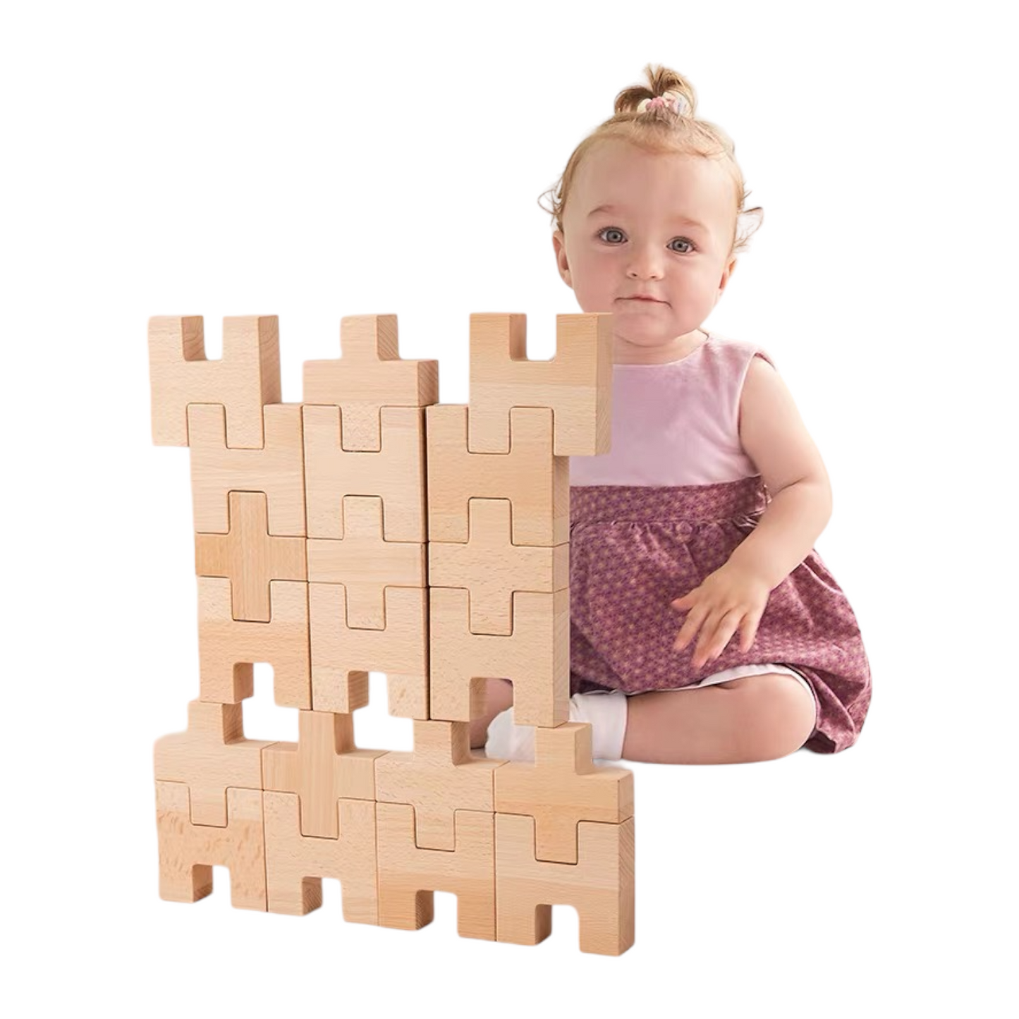 **Pre-order (Ships in 2-3 Weeks)**20 Pcs Wooden H and + Shape Blocks Set with Storage Tray