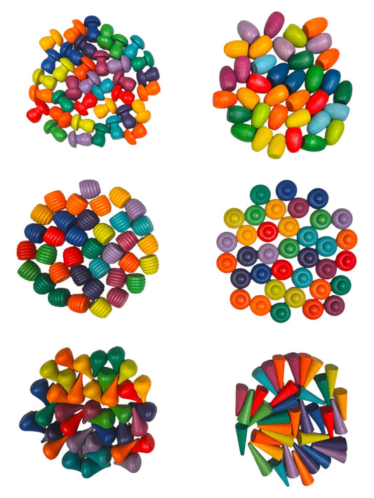 **Pre-order (Ships in 2-3 Weeks)**36 Pieces Colored Wooden Mandala Rainbow Loose Parts