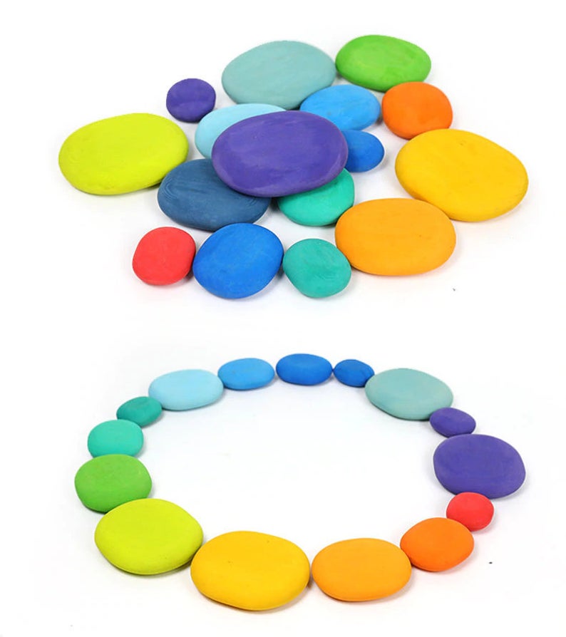 16 Pcs STAINED Wooden Stacking Pebbles Wooden Stacking Stones