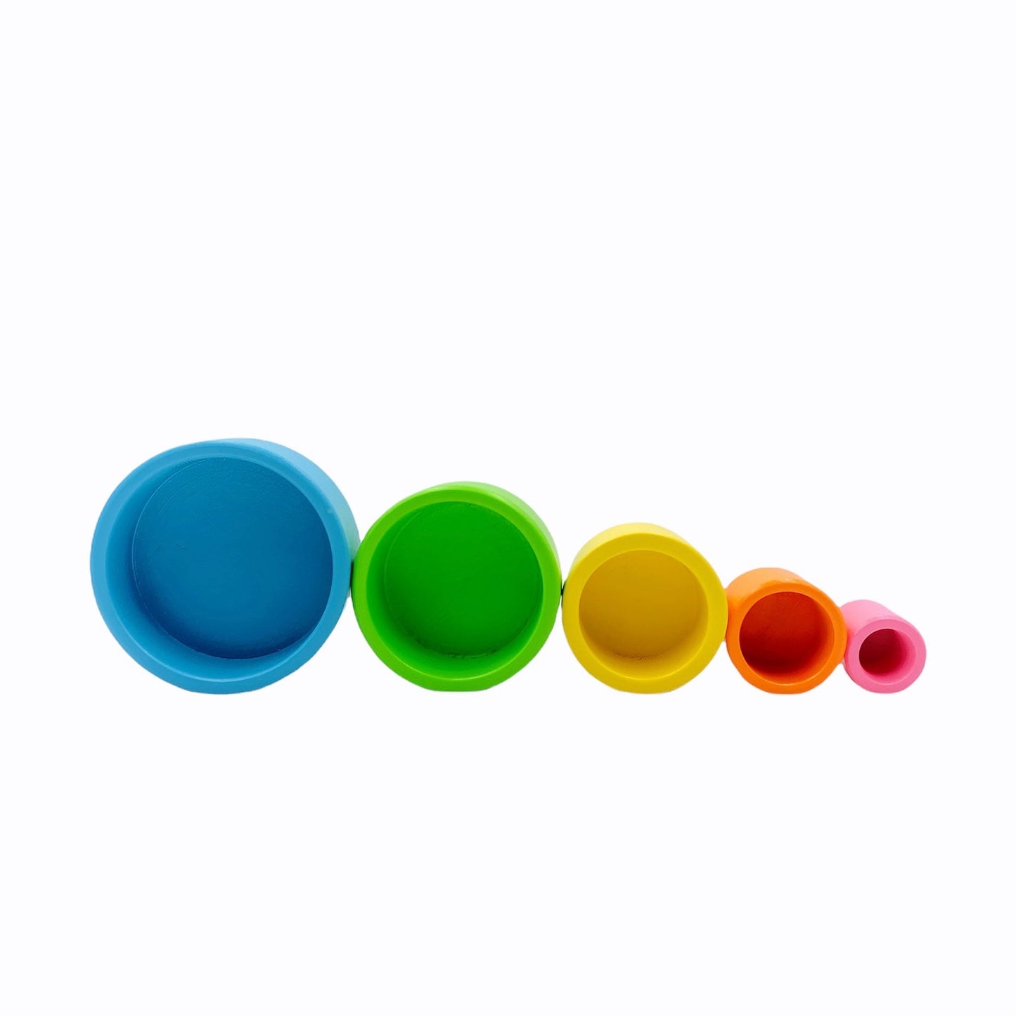 5 Pcs Wooden Stacking Nesting Cup Bowl Set in Pastel/Macaron Color