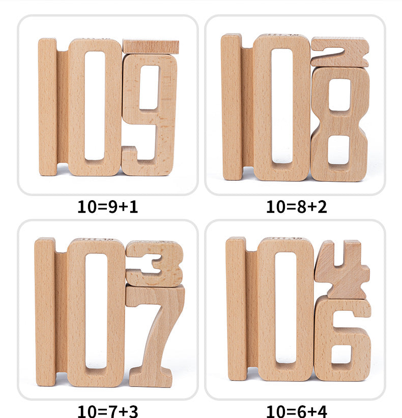 32 Pcs Wooden Math Number Building Blocks Set with Tray