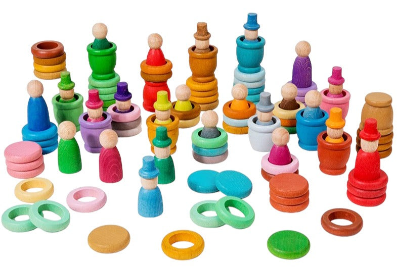 **Pre-order (Ships in 2-3 Weeks)**108-Piece Four Seasons Nins Wooden Peg People Set – Nature-Inspired Montessori Play