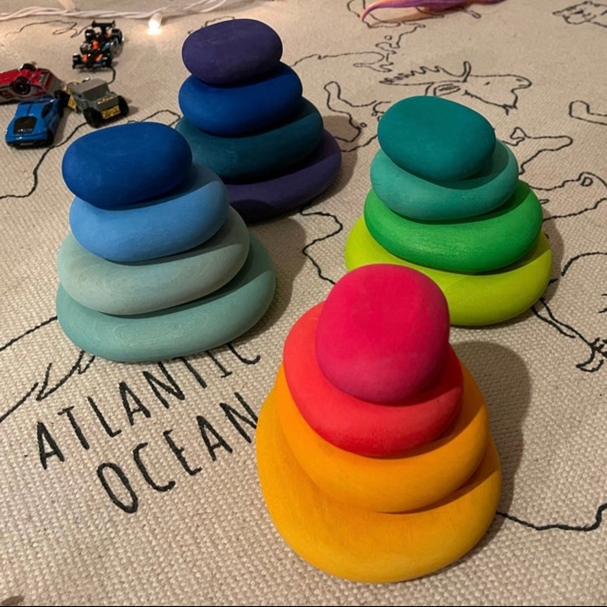 16 Pcs STAINED Wooden Stacking Pebbles Wooden Stacking Stones